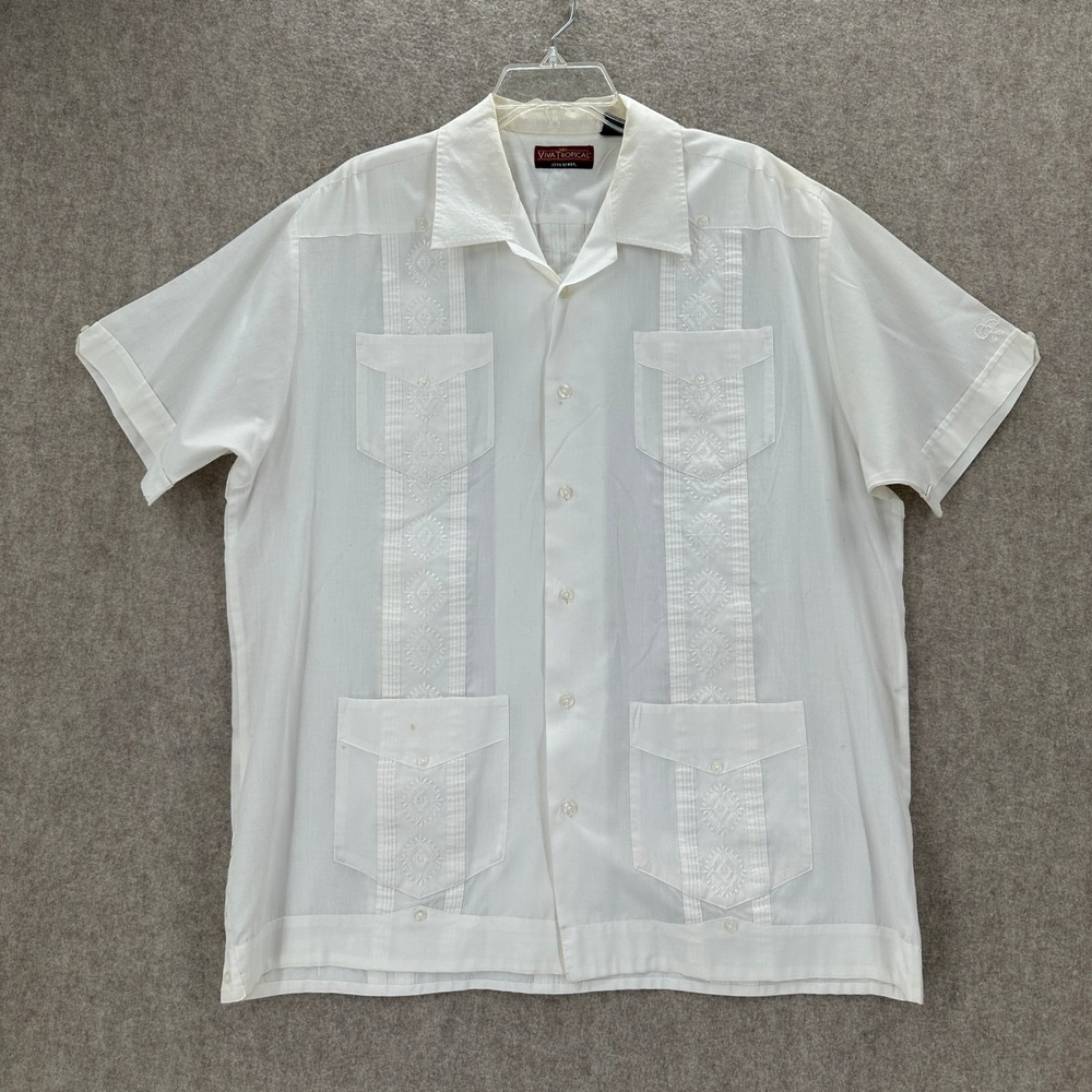 Viva‎ Tropical John Henry Mens White Embroidered Guayabera Shirt Large Short Slv